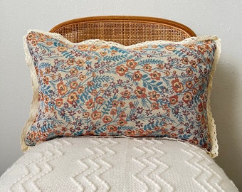 Retro Floral Lumbar Pillow Cover, Vintage Boho Decor