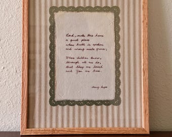 Handwritten Prayer for the Home, Original Framed Christian Art, Family Prayer, Christian Housewarming Gift, One of a Kind