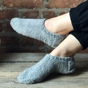 Alpaca & Wool Hand Knit Brooklyn Sock-Style Slippers - 100% Natural Fibers - Medium Gray