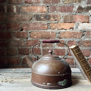 Vintage Copper Tea Kettle with Wooden Handle