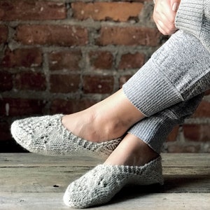 Alpaca & Wool Hand Knit Tay Ballet-Style Slippers - 100% Natural Fibers - Stone