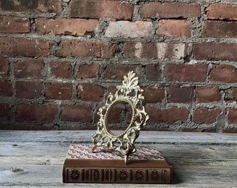 Small Ornate Vintage Decorative Brass Frame with Stand