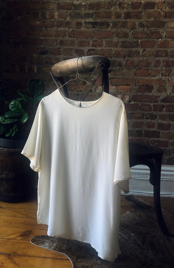 Vintage Cream-Colored Silk T-Shirt Style Short Sl… - image 2