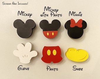 Mickey Mouse and Minnie Mouse Drawer Knobs/Handles for Nurseries, Kid's Rooms, Cabinets, and Dressers! Screws Included!