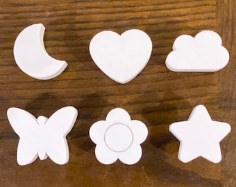 3D Printed Nursery Knobs, Star, Moon, Flower, PLA Plastic