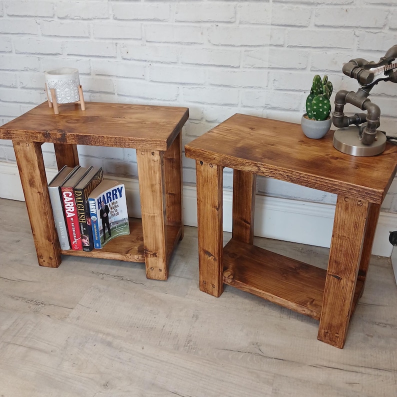 Rustic Side Table/ Any Size/ Bedside table/Small Table/Wooden Coffee Table/Reclaimed Wood Side Table/Rustic Magazine Rack Dark Oak Wax