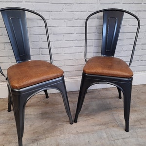 2 Industrial Metal Bistro Chairs/upholstered/dining/kitchen/black patio chair/industrial dining chair