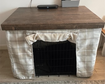 Rustic Dog Crate Topper / Dog Crate Table Top / Rustic Table Top / Handmade Solid Wood Dog Crate Top / Pet Furniture / Made to Any Size