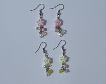 Flower Dangle Earrings with Bead Charms | Summer and Spring Earrings