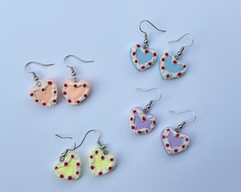 Mini Heart Cake Earrings with Cherries | Fake Food Earrings | Faux Icing | Faux Cakes |Vintage Inspired Heart Cakes Jewelry
