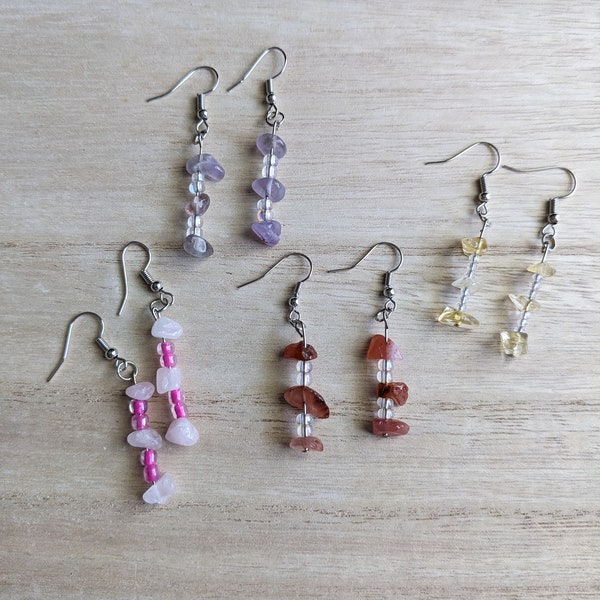 Crystal Semi-Precious Stone Dangle Earrings | Nickel Free | Handmade