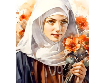 Heilige Elizabeth von Ungarn Kunstdruck, Franziskaner Heilige, katholisches druckbares Poster, digitaler Download christlich-katholische religiöse Kunst-Dekor