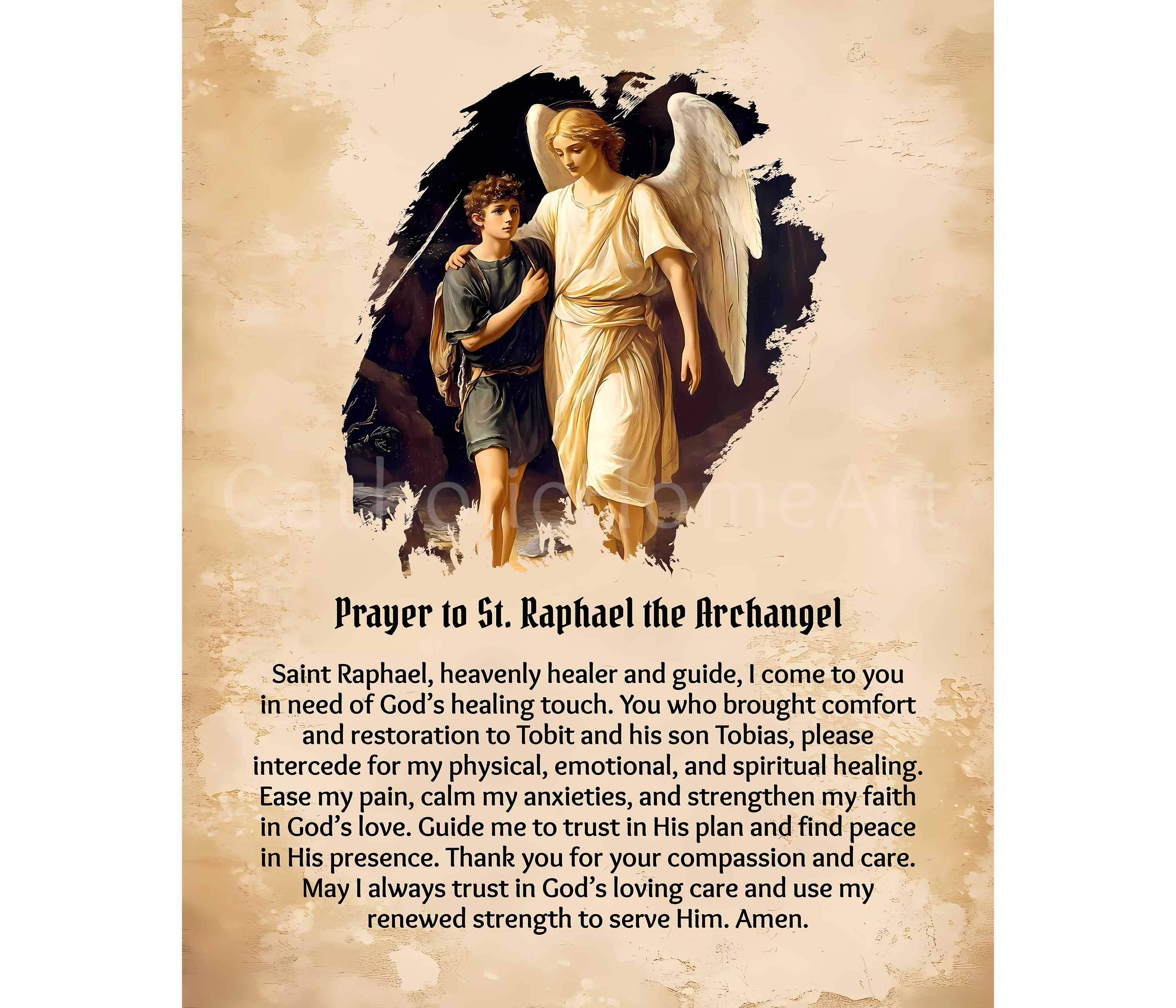Image Religieuse Sur Bois - Saint Raphaël Archange Avec Prière En Italien Au Dos - 15.5x10.5 Cm