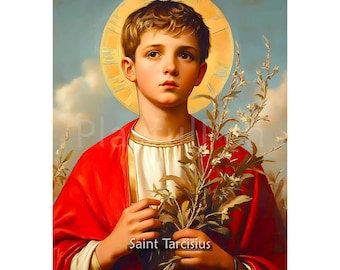St Tarcisius Wall Art Printable Poster, Young Catholic Saint Art, Traditional Portrait Eucharist Blessed Sacrament, Print Digital Download
