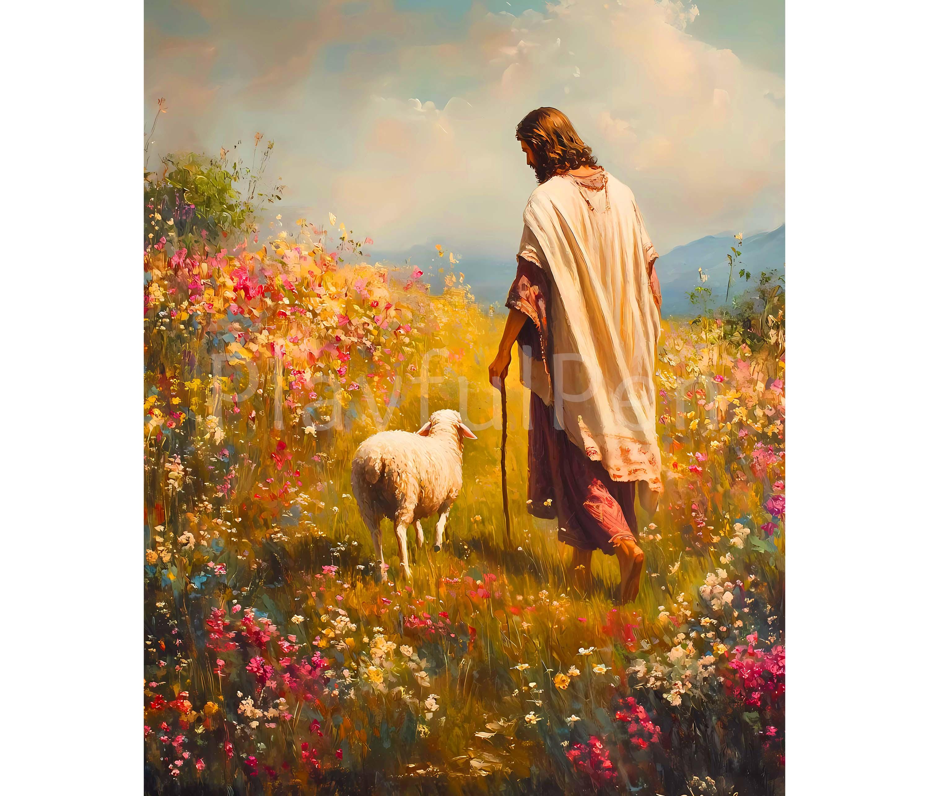 Jesus and the Lost Sheep Printable Wall Art Print, Christ Sheep Poster ...