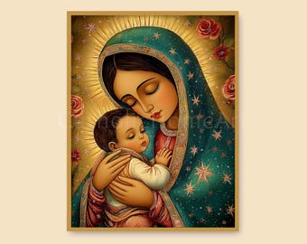 聖母マリアと幼子イエスの絵画：カトリックのキリスト教絵画（デジタル