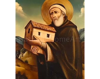 St. Benedictus Biscop Wall Art afdrukbare, Saint Benedict Baducing Catholic Wall Art, benedictijner print poster, christelijke kunst digitale download