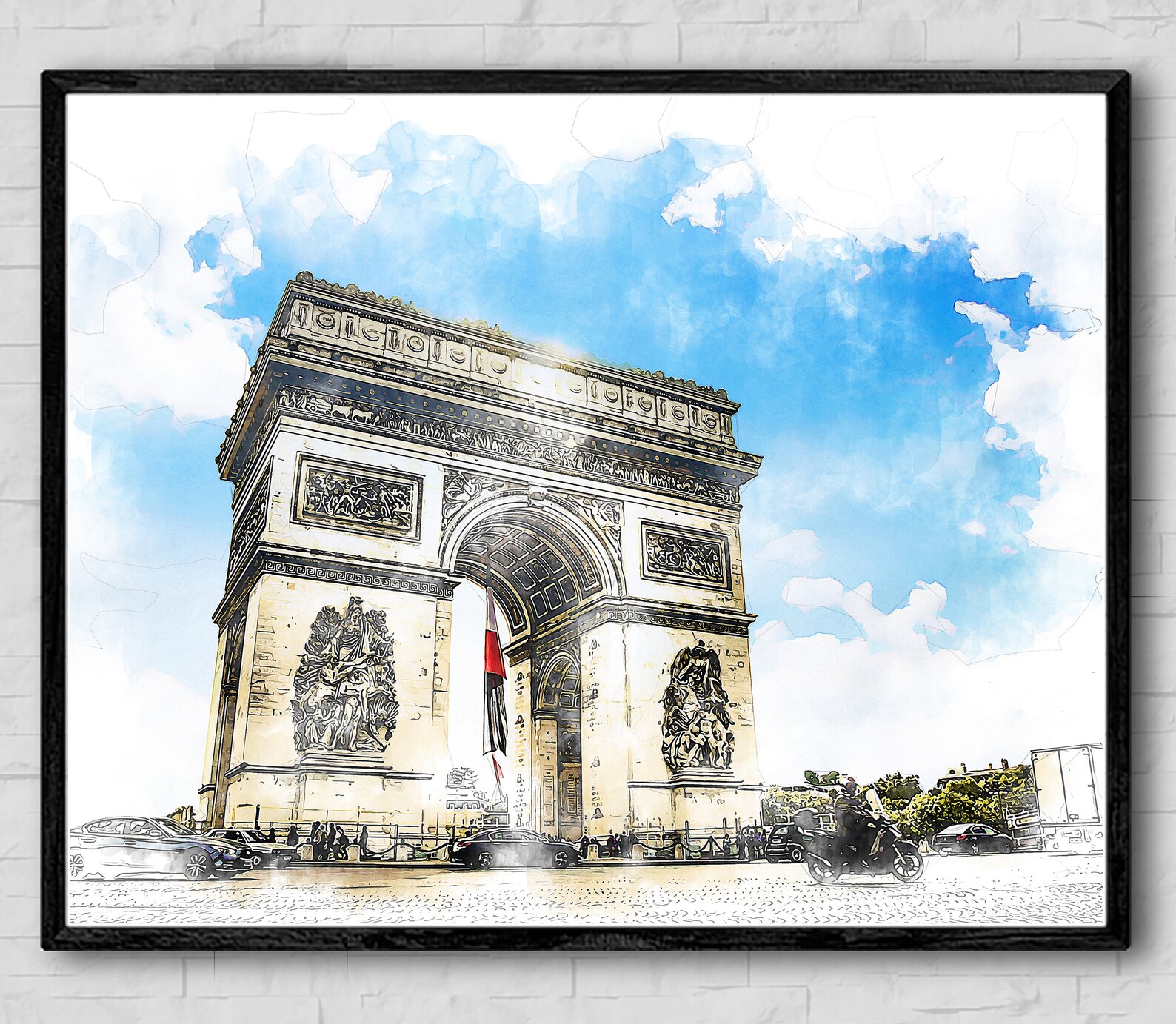 Paris Wall Art Printable Arc de Triomphe Digital Watercolor | Etsy