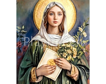 St Dymphna afdrukbare muurkunst, christelijke heilige katholieke afdrukbare posterprint, traditionele religieuze kunst, instant digitale download