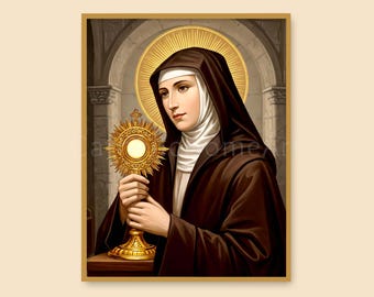 Arte de parede imprimível de Santa Clara de Assis, pôster cristão católico, impressão de arte religiosa, download digital.