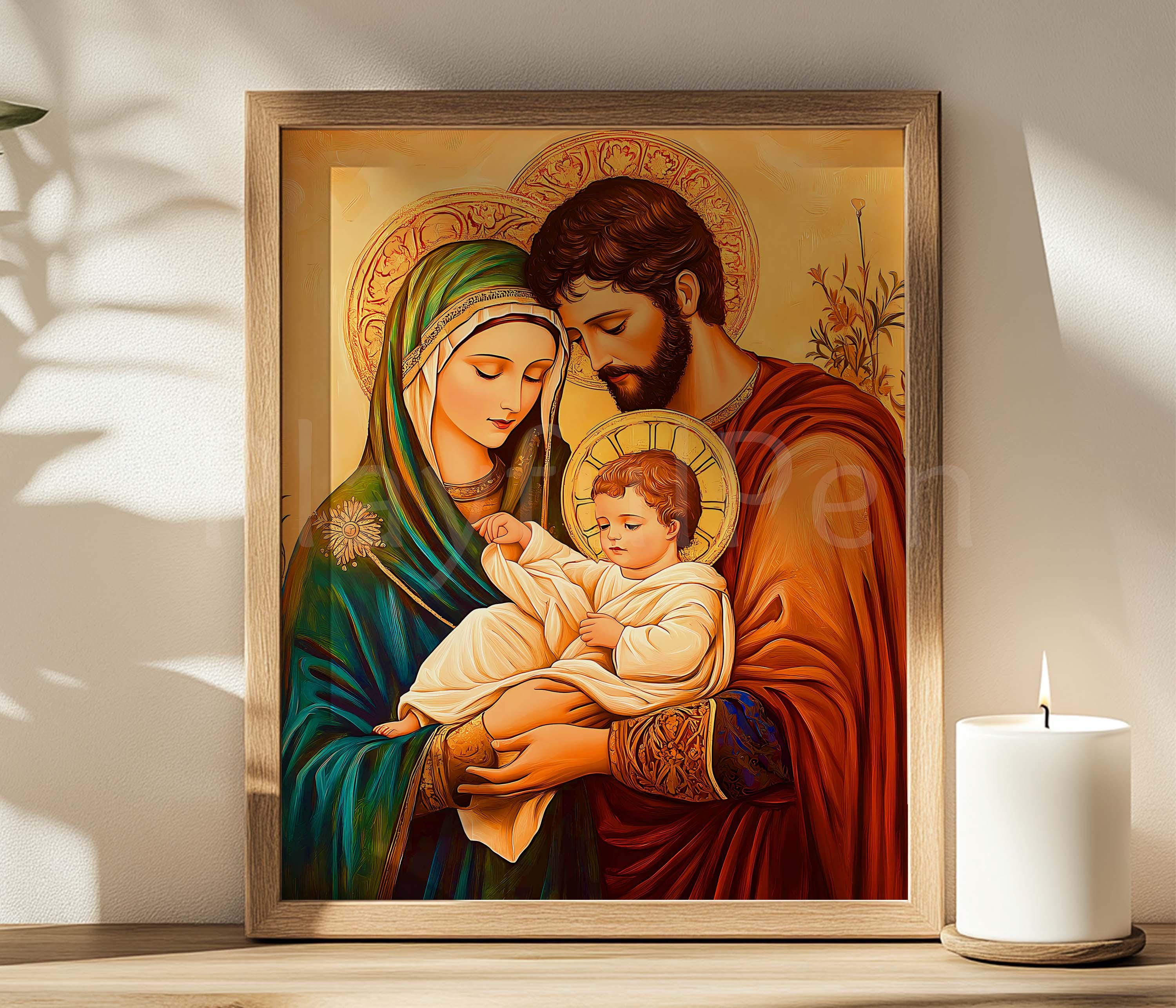 Holy Family Nativity Wall Art Printable Poster, Jesus Mary and Joseph ...