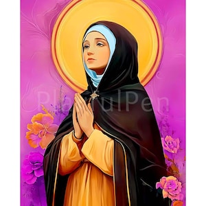 Impression d'art mural Sainte Claire d'assise, téléchargement numérique Sainte Claire affiche catholique chrétienne, art religieux décoration de bureau à domicile