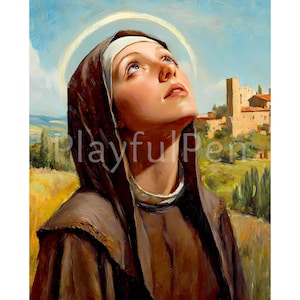 Arte mural de Santa Inés de Asís, imagen de Santa Inés para descargar en formato digital, póster cristiano católico para imprimir, arte religioso para la decoración del hogar y la oficina