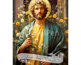 Saint Jude Thaddeus Wall Art, San Judas Tadeo, Catholic Printable, Religious Art Poster Print, Digital Download, Catholic Downloads