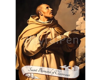 Saint Bernard of Clairvaux Printable Wall Art, Catholic Poster Religious Saints Art Print, St Bernard Poster, Instant Digital Download