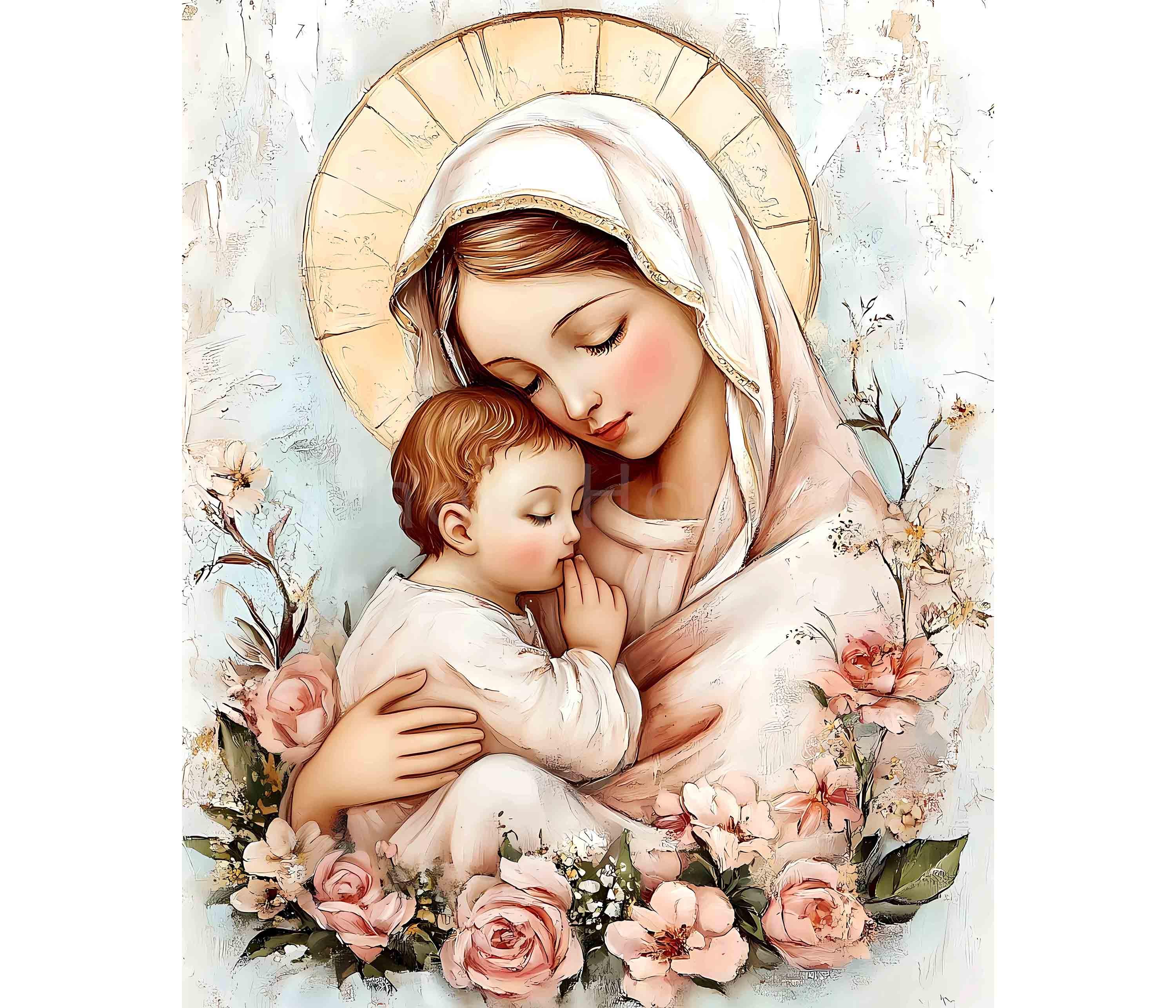 ヴィンテージ　『導きの聖母子』　陶器飾り　マリア様　イエス・キリスト　壁掛け装飾 聖母マリアと幼子イエスのアートプリント、キリスト教カトリックの宗教