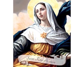 Arte mural imprimible de Santa Rita de Casia, póster católico, descarga digital de arte religioso