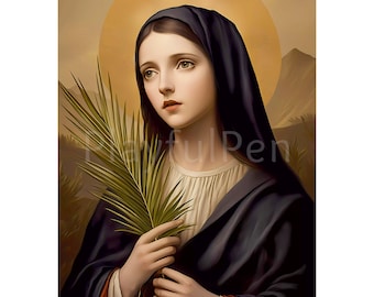 St Winifred Wall Art Print, Saint Winefride Picture Digital Download, Catholic Printable Poster Image, Religious Art Home Decor