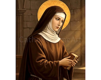 Arte de parede imprimível de Santa Clara de Assis, pôster cristão católico, arte religiosa, download digital
