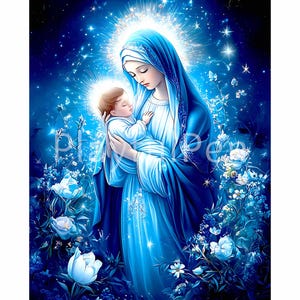 Arte de pared imprimible de María Madre de Dios, Causa de nuestra alegría, Impresión católica imprimible, Impresión religiosa, Póster de Nuestra Señora de las Rosas Descarga instantánea