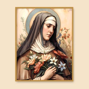 Impression d'art mural Sainte Claire d'assise, téléchargement numérique affiche catholique chrétienne, art religieux décoration de bureau à domicile