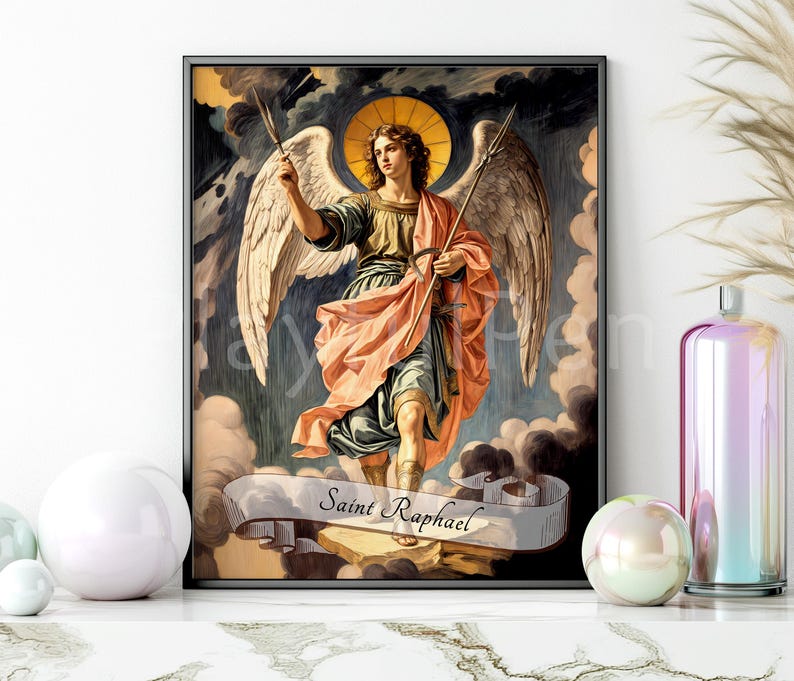 Saint Raphael Staff St. Raphael Archangel Art Print, Catholic Wall Art Printable, Religious ...