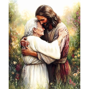 Jesus Comforts Elderly Woman Printable Wall Art