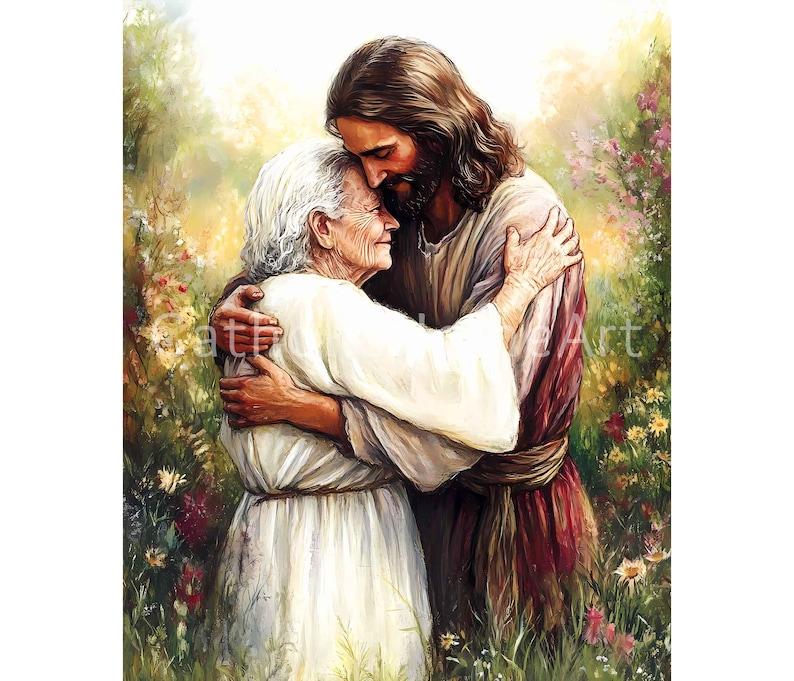 Jesus Comforts Elderly Woman Printable Wall Art