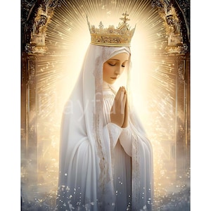 Onze-lieve-vrouw van de rozenkrans afdrukbare muurkunst, christelijke kunst decor, katholieke poster religieuze print, Fatima Maagd Maria artwork instant download