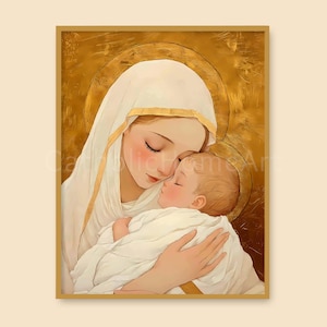 Mary and Baby Jesus Printable Wall Art, Mary with Infant Jesus Catholic Poster Religious Print, Madonna and Child Christian Digital Download