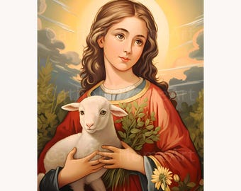 Pôster digital para imprimir da Santa Inês de Roma, arte religiosa para decoração de casa ou escritório. Ideal para imprimir em casa ou no escritório.
