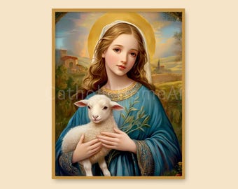 Arte de parede imprimível de Santa Inês de Roma, pôster de Santa Inês, presente para religiosos, presente cristão católico para batismo e confirmação, download digital.