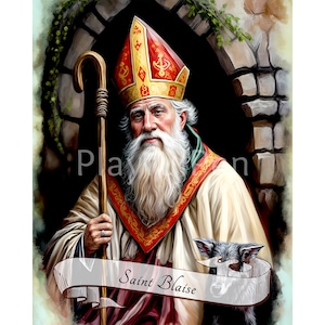 Saint Blaise Printable Wall Art Print, Digital Download Christian Catholic Poster, Religious Art Home Office Decor