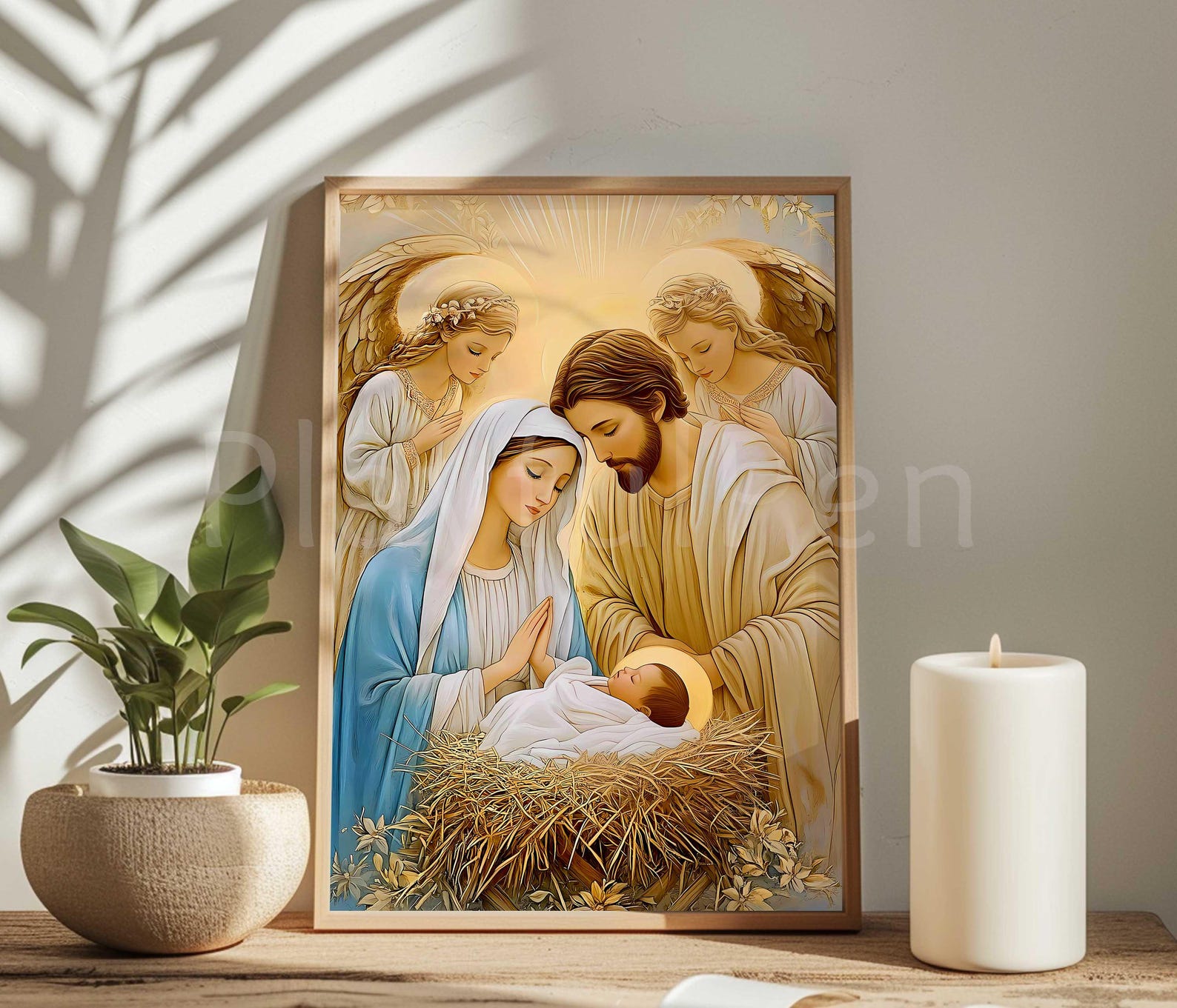 Holy Family Nativity Scene Wall Art Printable Poster, Jesus Mary and ...