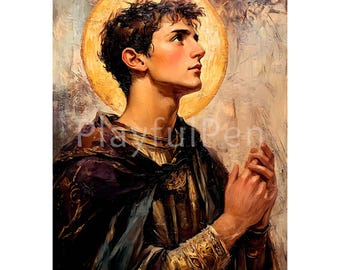 Sankt Stefan utskrivbar väggkonst, katolska religiösa helgonkonsttryck, Sankt Stefan affisch, katolsk utskrivbar, omedelbar digital nedladdning
