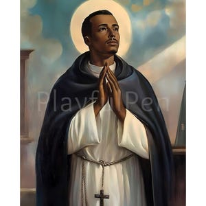 Arte mural imprimible de San Martín de Porres, imagen de San Martín, impresión cristiana, santo dominicano, patrón de la justicia social, descarga digital