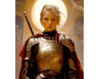 Jeanne d'Arc väggkonst utskrivbar, Jeanne d'Arc-tryck, digital nedladdning av helgon, Saint Joan kristen katolsk konstaffisch, heminredning #2854