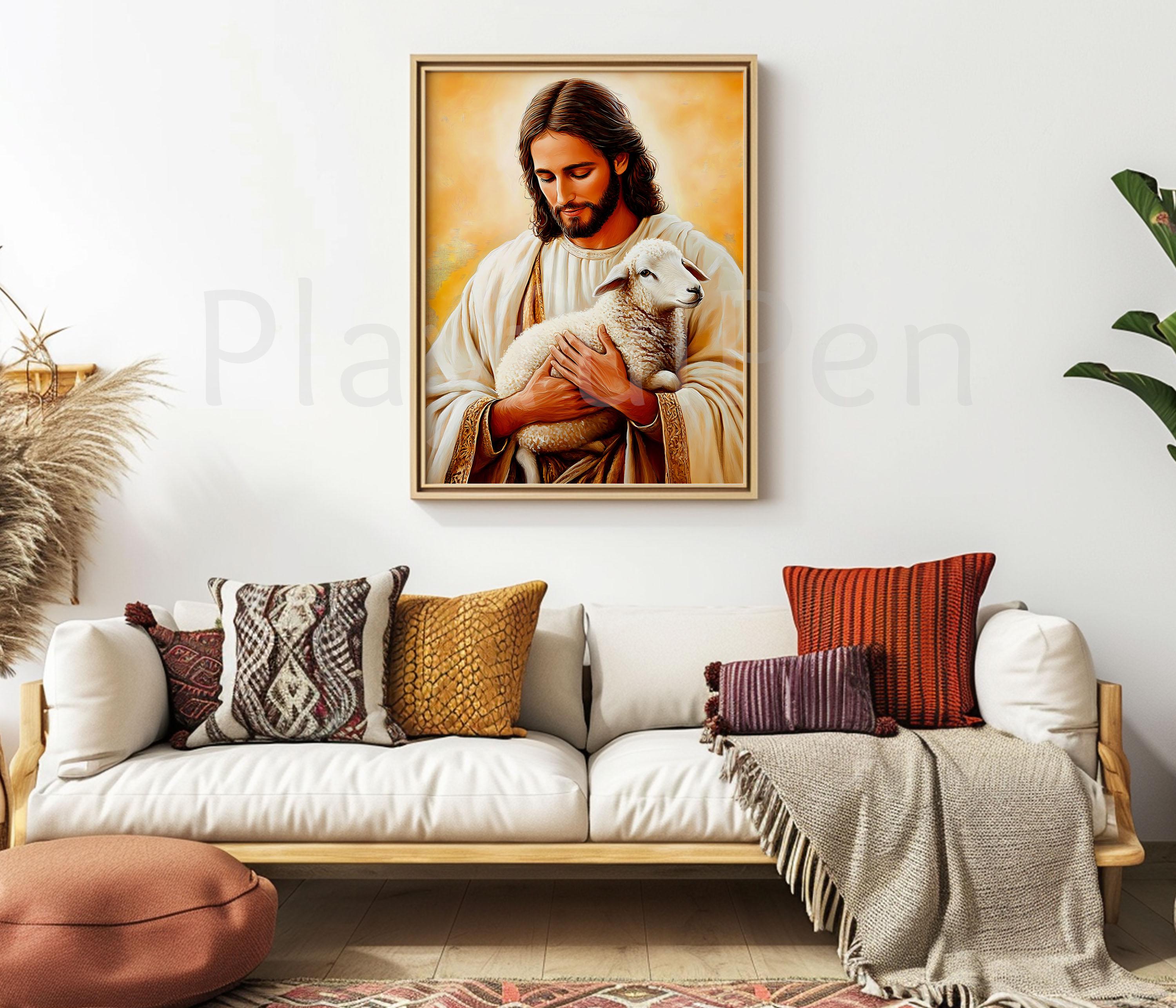 Jesus With Sheep Printable Poster, Jesus With Lamb Wall Art, Parable of ...