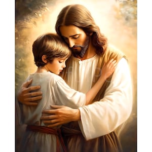 Jesus Hugging a Child Printable Poster, Jesus Hugging Boy Christian Print, Jesus with Children, Christ and Kids, Digital Download