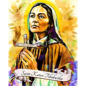 St Kateri Tekakwitha druckbare Wandkunst, Lilie der Mohawk Katholisches Poster, Catherine Tekakwitha, sofortiger Download